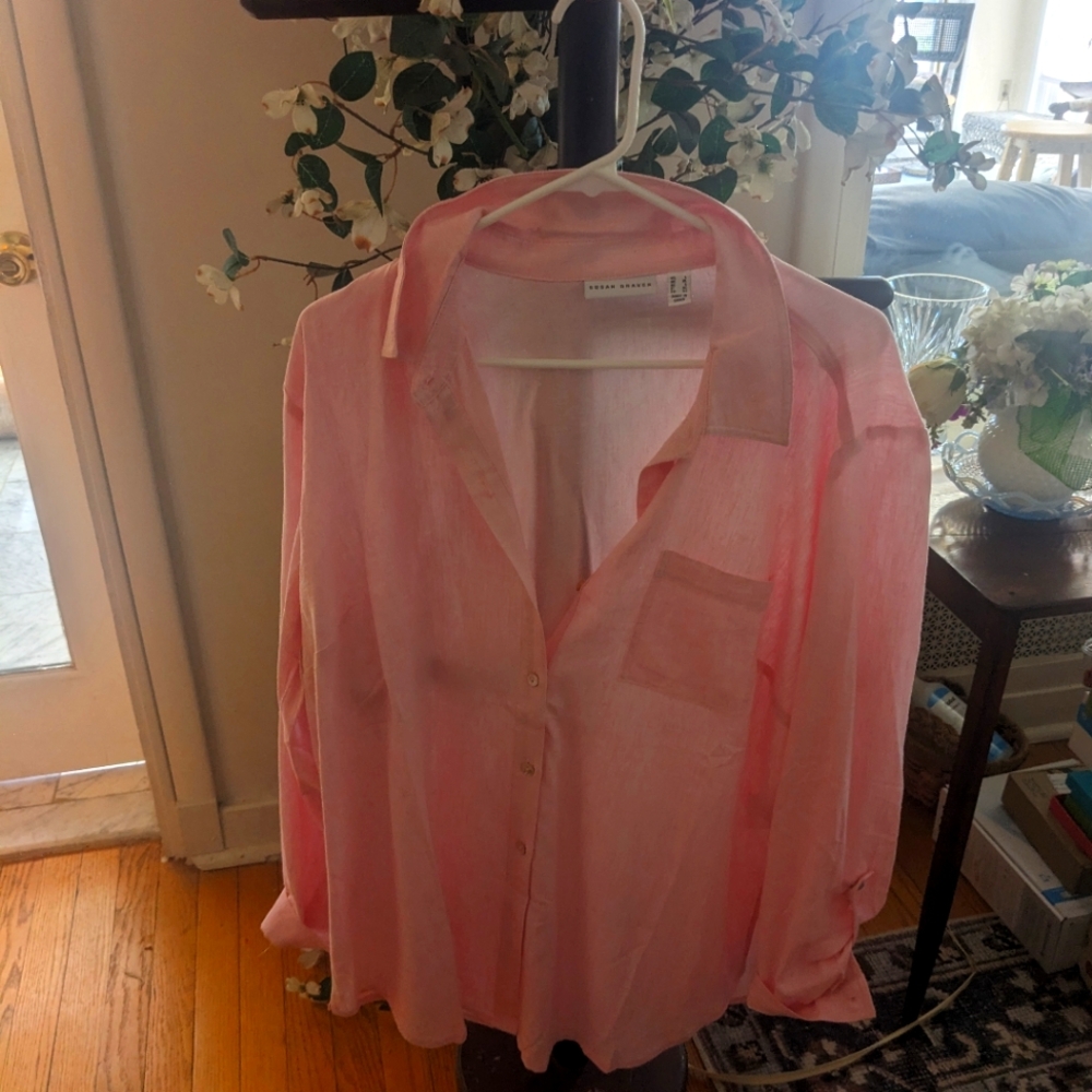 Pale Pink Linen Shirt XL,Beach Cover up or wear with leggings